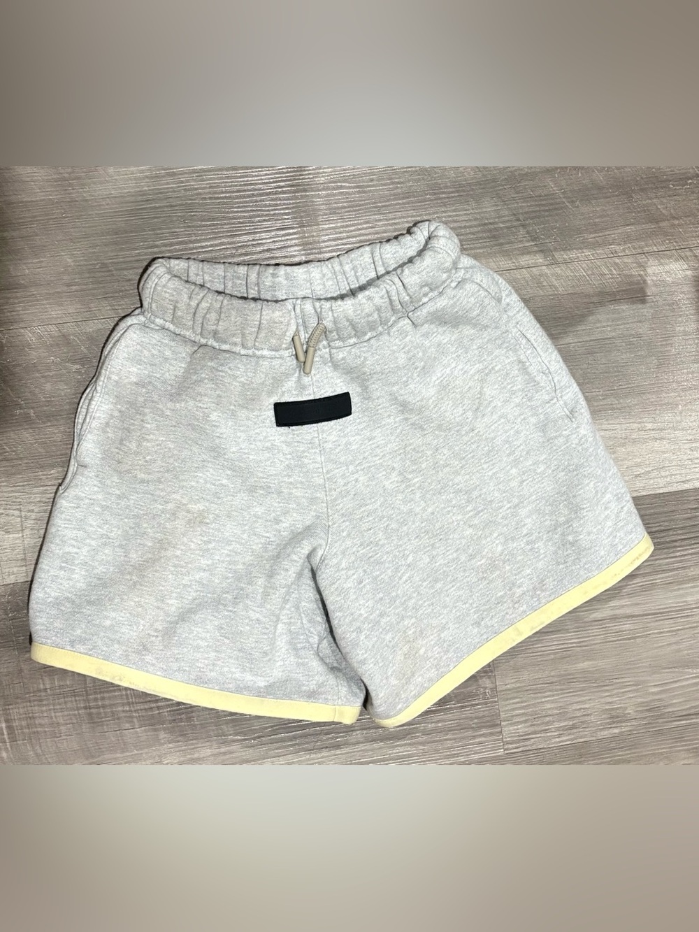 Essentials Heather Gray Shorts with Pale Yellow Trim Kids 6/7